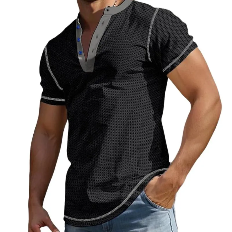 Men's Color Block Henley Neck Short Sleeve T-Shirt 05021048Y sold by Manly