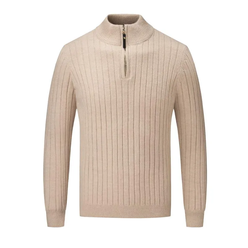 Men's Wide Stripe Half Zipper Stand Collar Stylish Sweater 59269570X sold by Manly product image thumbnail 3