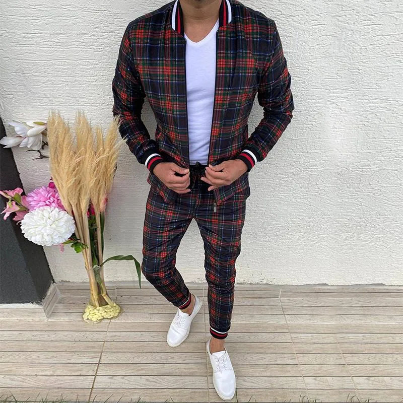 Men's Retro Casual Plaid Print Zipper Two-Piece Set 92206969TO sold by Manly product image thumbnail 2