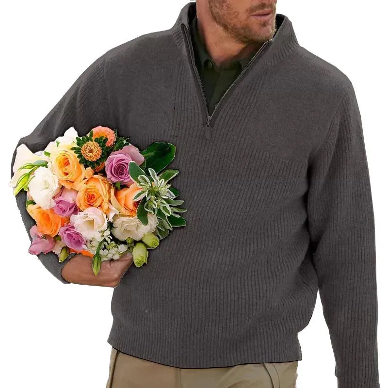 Men's Solid Color Zipper Thick Sweater 04412624X sold by Manly