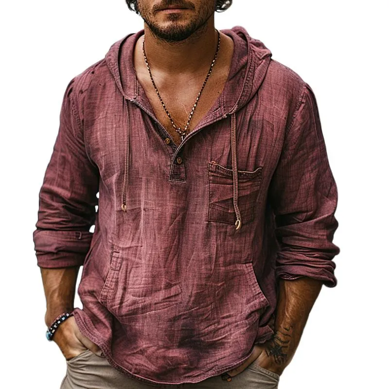 Men's Vintage Cotton and Linen Chest Pocket Hooded Sweatshirt 57684417Y sold by Manly