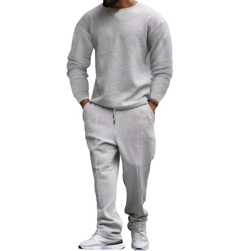 Men's Casual Solid Color Round Neck Long Sleeve T-Shirt Trousers Set 47797041Y sold by Manly