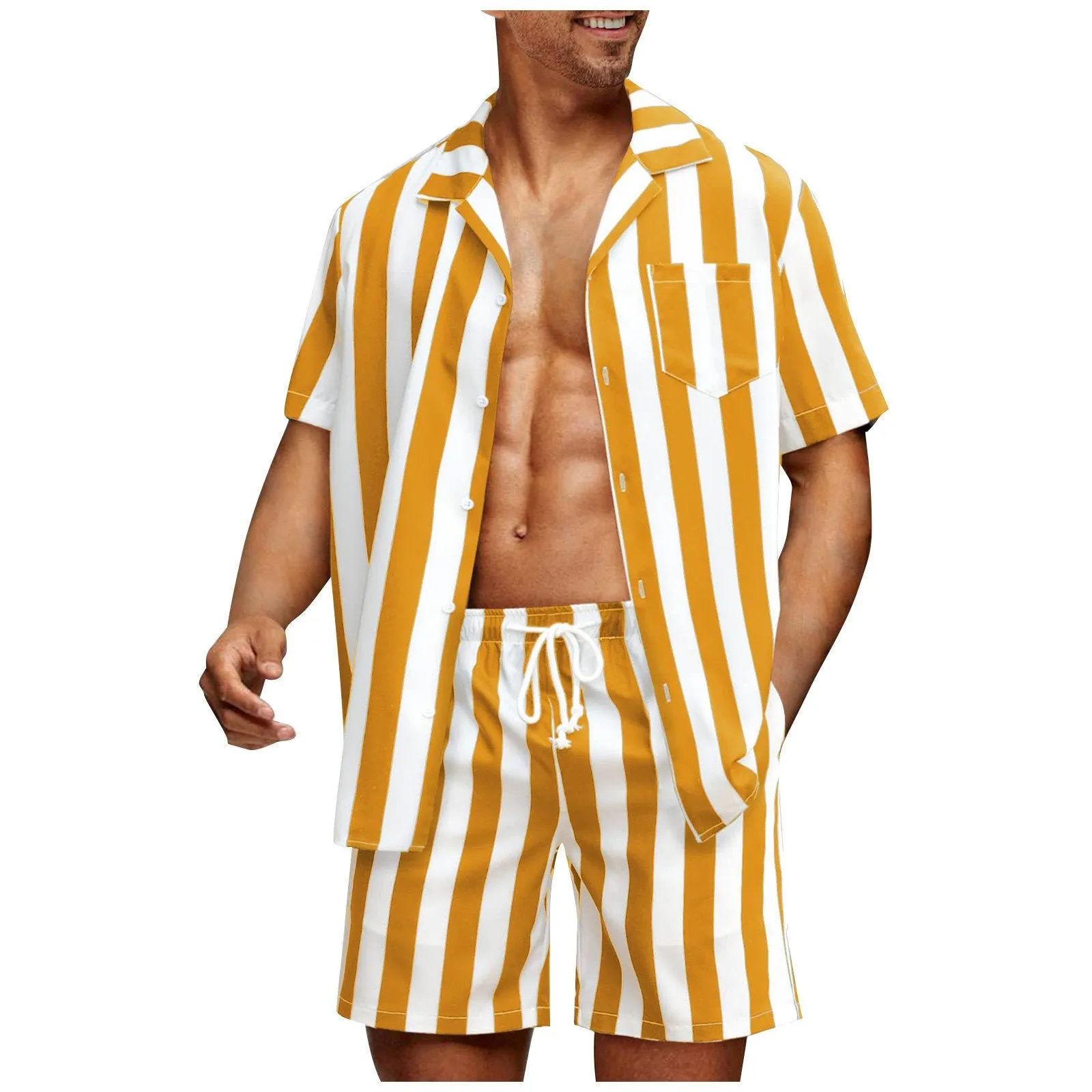 Men's Casual Striped Print Short Sleeve Shirt Shorts Set 98173130Y sold by Manly product image thumbnail 4