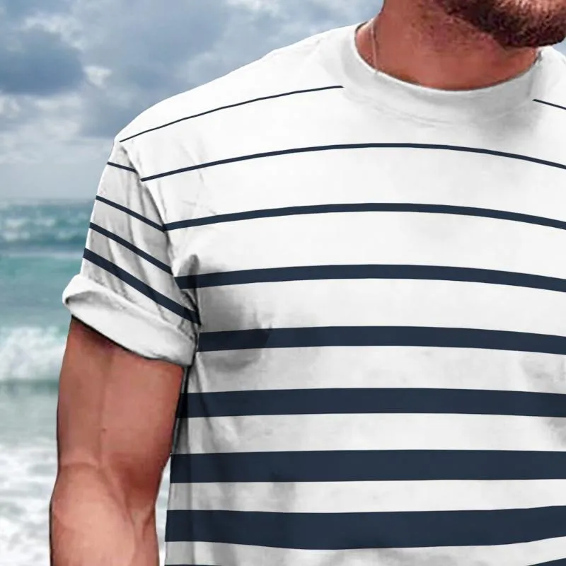 Men's Casual Striped Round Neck Short Sleeve T-Shirt 65512022TO sold by Manly product image thumbnail 3