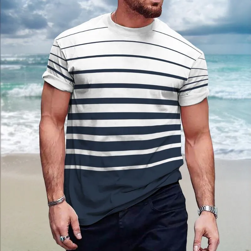 Men's Casual Striped Round Neck Short Sleeve T-Shirt 65512022TO sold by Manly product image thumbnail 2