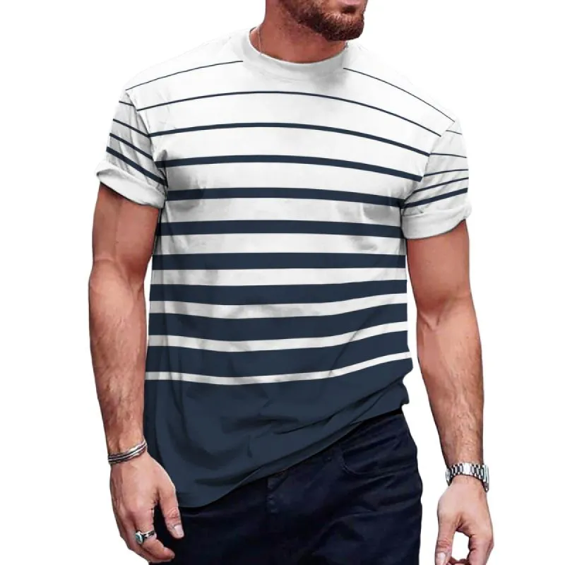 Men's Casual Striped Round Neck Short Sleeve T-Shirt 65512022TO sold by Manly