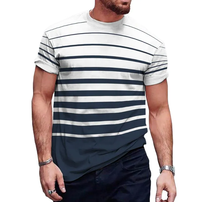 Men's Casual Striped Round Neck Short Sleeve T-Shirt 65512022TO sold by Manly
