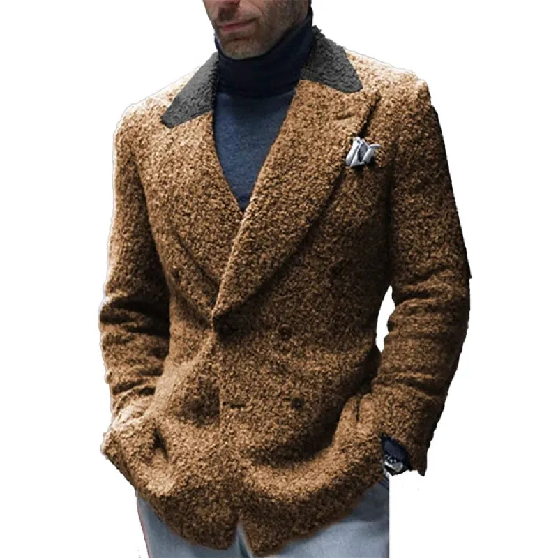 Vintage Sherpa Contrast Stitching Double Pocket Casual Retro Lapel Blazer 34593667D sold by Manly