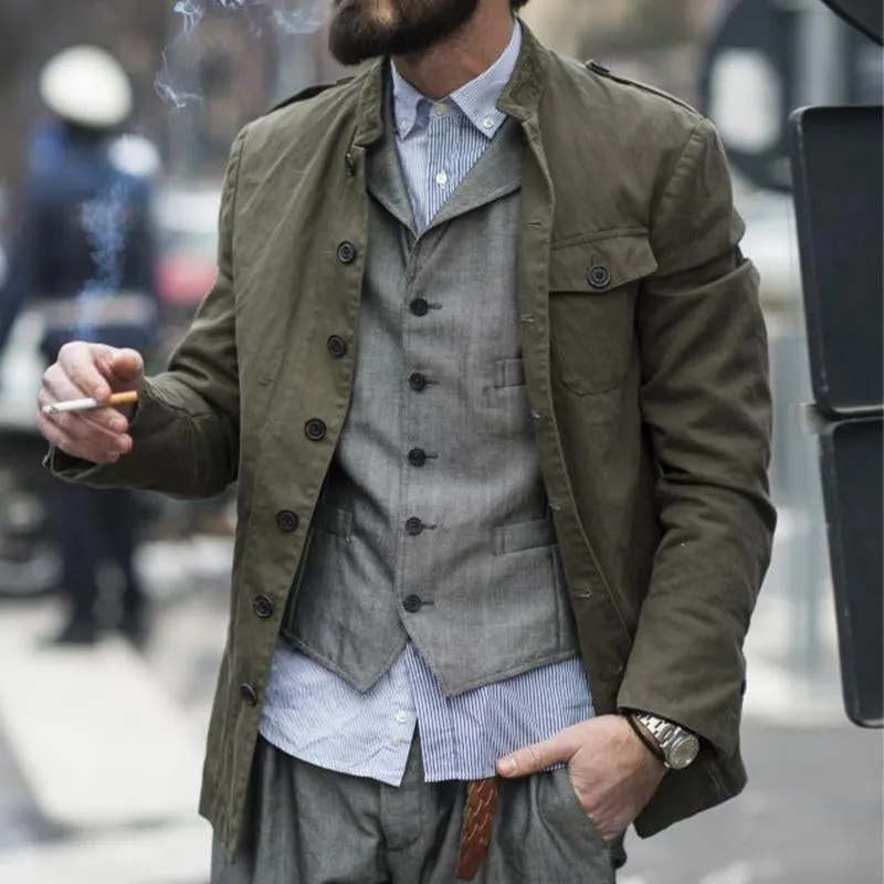 Men's Retro Street Casual Pocket Stand Collar Workwear Jacket 62220809TO sold by Manly product image thumbnail 2