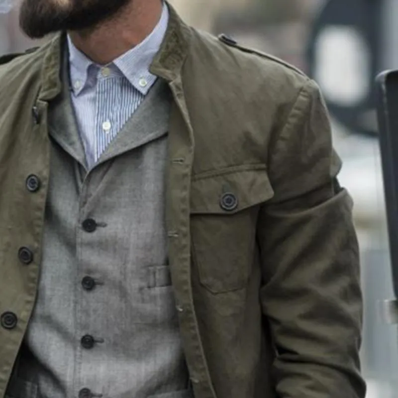 Men's Retro Street Casual Pocket Stand Collar Workwear Jacket 62220809TO sold by Manly product image thumbnail 3