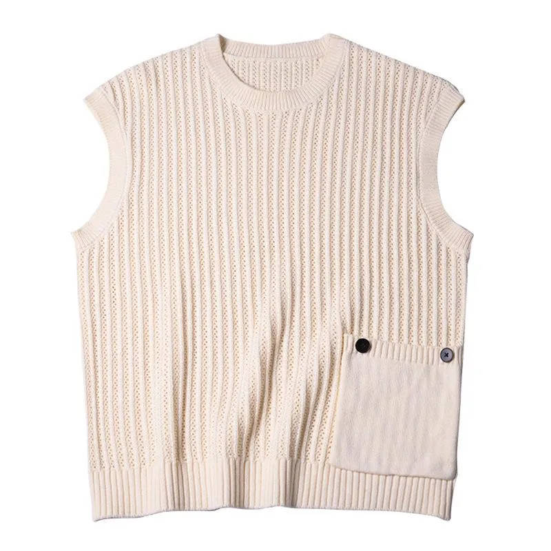 Men's Loose Solid Color Stitching Pocket Round Neck Sweater Vest 01149208Y sold by Manly product image thumbnail 5