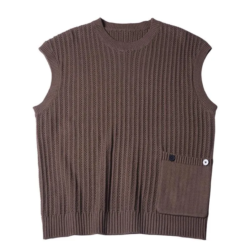 Men's Loose Solid Color Stitching Pocket Round Neck Sweater Vest 01149208Y sold by Manly product image thumbnail 3