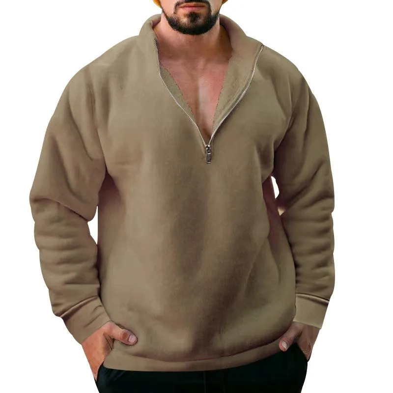 Men's Solid Color Fleece Half Zipper Sweatshirt 15532693X sold by Manly product image thumbnail 3
