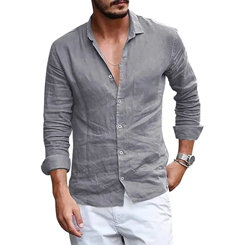 Men'S Casual Lapel Thin Long-Sleeved Solid Color Shirt 80522141M sold by Manly product image thumbnail 2