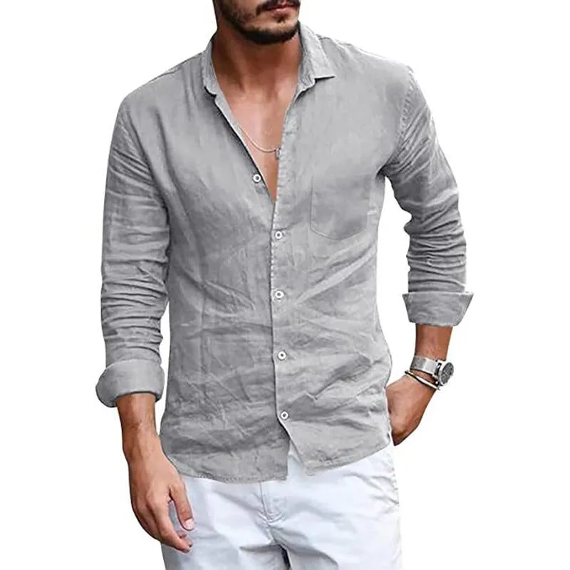 Men'S Casual Lapel Thin Long-Sleeved Solid Color Shirt 80522141M sold by Manly