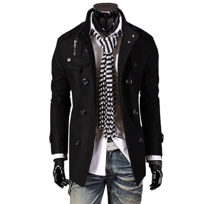Men's Double-breasted Stand Collar Mid-length Coat 71698003X sold by Manly