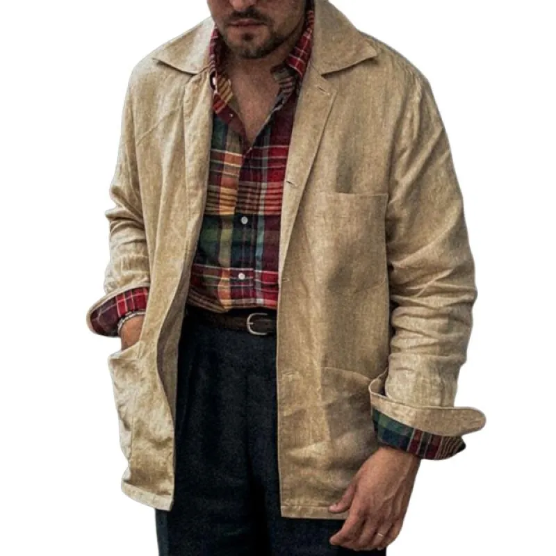 Men's Vintage Casual Pocket Lapel Jacket 44136610TO sold by Manly