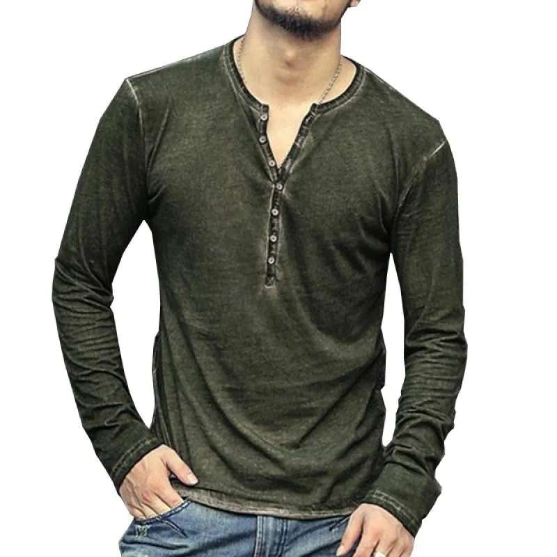 Men's Distressed Vintage Style V-neck Long Sleeve T-Shirt 70724462X made by Manly