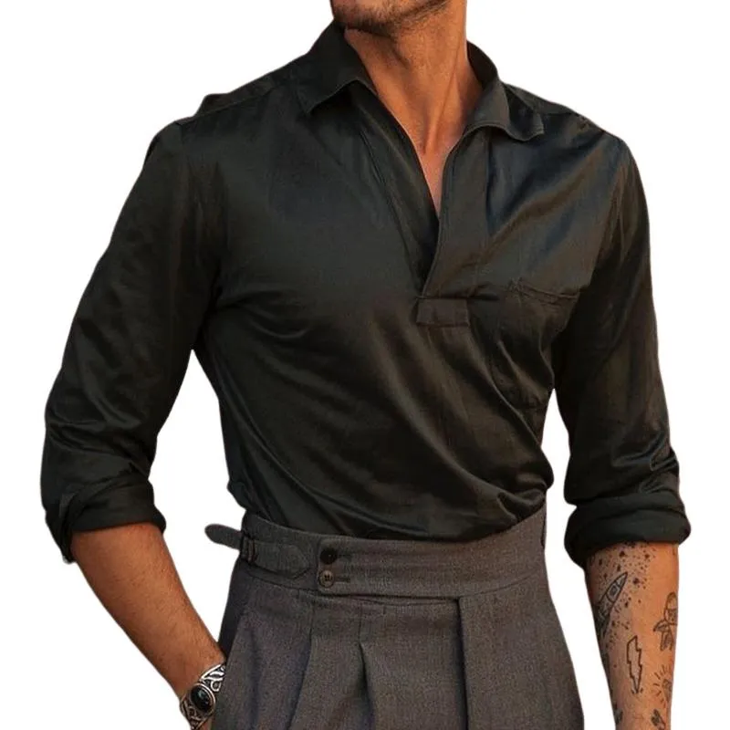 Men's Casual Vintage Solid Pocket Long Sleeve Shirt 66664907TO sold by Manly