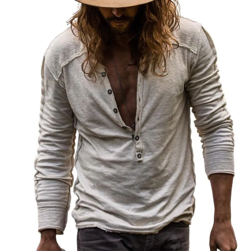 Men's Casual Retro Patchwork Long-sleeved T-shirt 36590628TO sold by Manly