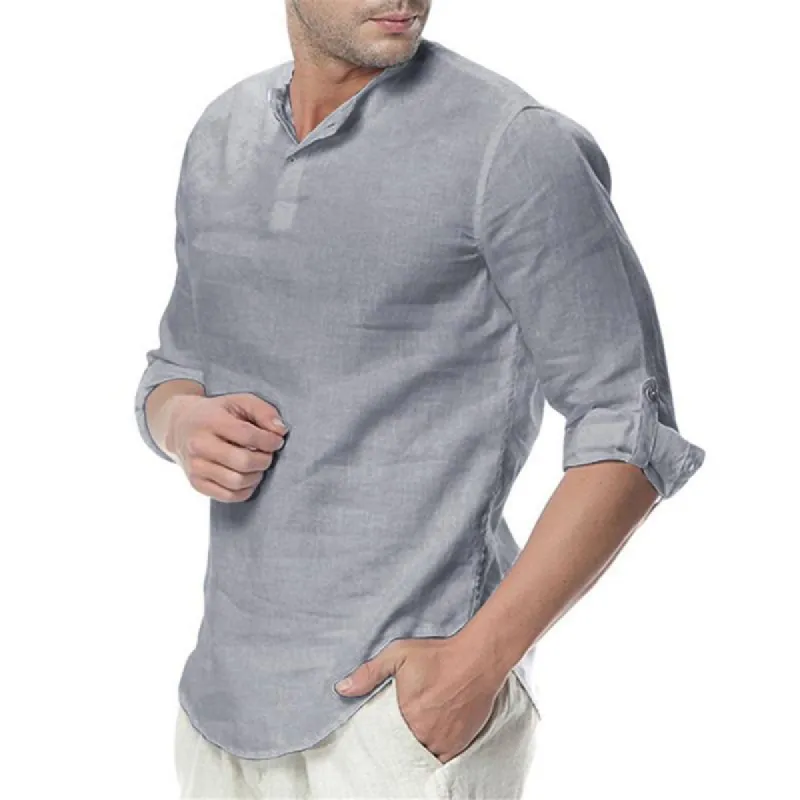 Men's Casual Stand Collar Solid Color Patch Pocket Long Sleeve Shirt 74440761M sold by Manly