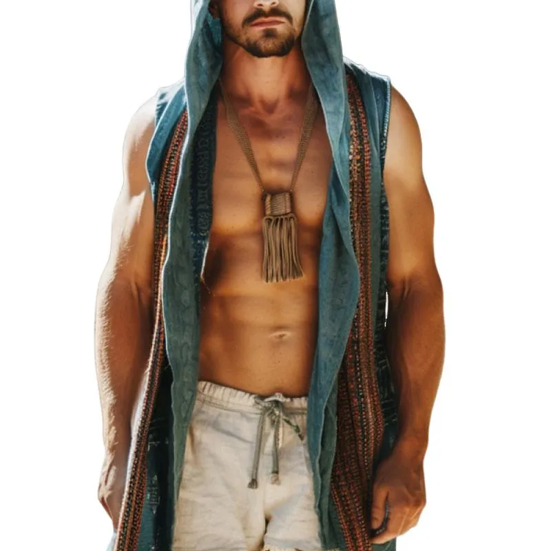 Men's Ethnic Hooded Sleeveless Casual Cardigan 30607772Z sold by Manly