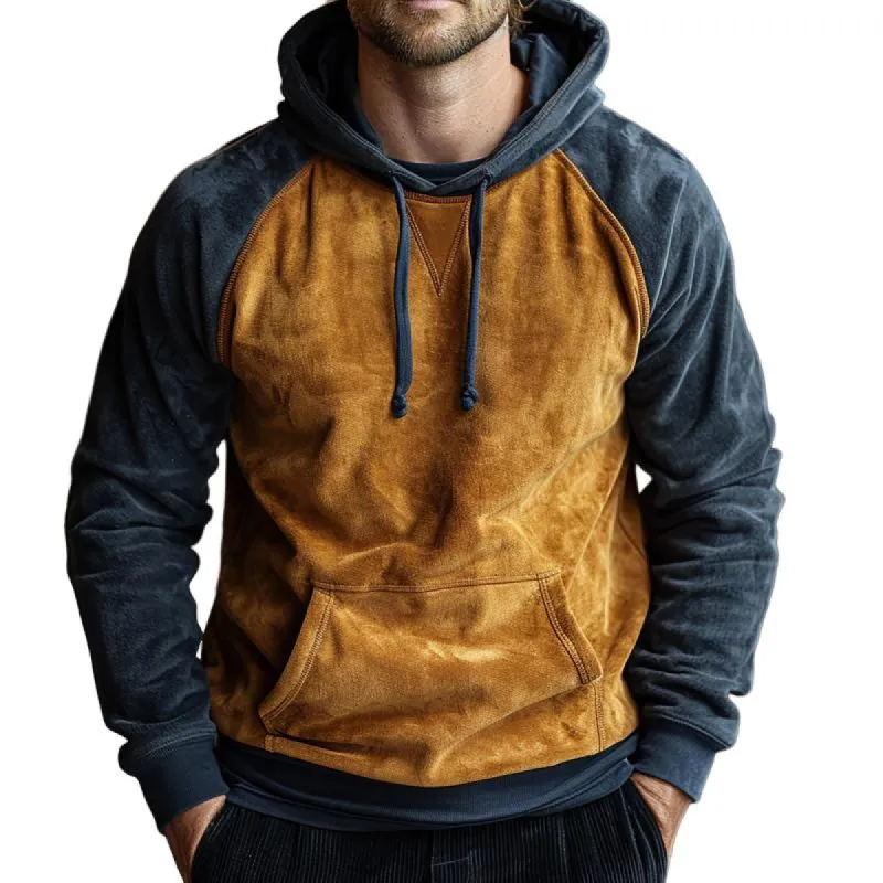 Men's Suede Colorblock Raglan Sleeve Kangaroo Pocket Hoodie 34801625Y sold by Manly
