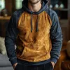 Men's Suede Colorblock Raglan Sleeve Kangaroo Pocket Hoodie 34801625Y sold by Manly