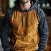 Men's Suede Colorblock Raglan Sleeve Kangaroo Pocket Hoodie 34801625Y sold by Manly