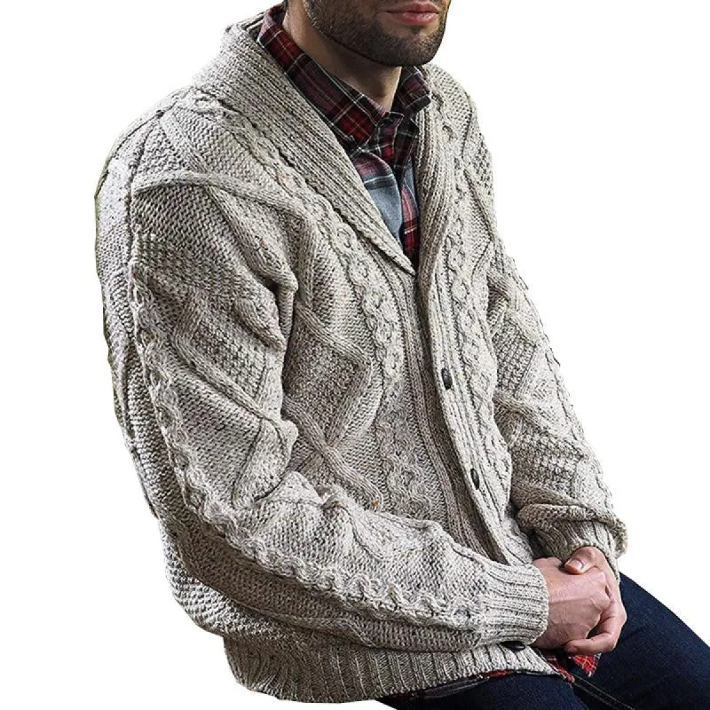 Men's Solid Color Long Sleeve Lapel Knit Cardigan 74013913X sold by Manly