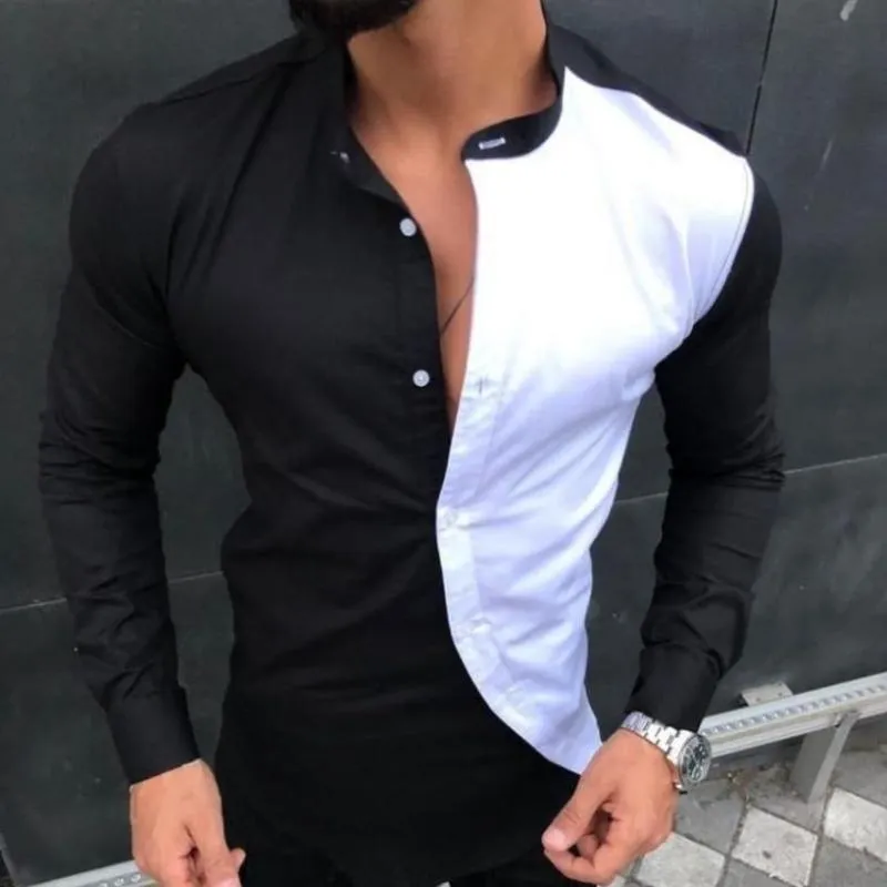Men's Casual Stand Collar Colorblock Long Sleeve Shirt 82004148TO sold by Manly product image thumbnail 2