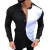 Men's Casual Stand Collar Colorblock Long Sleeve Shirt 82004148TO sold by Manly