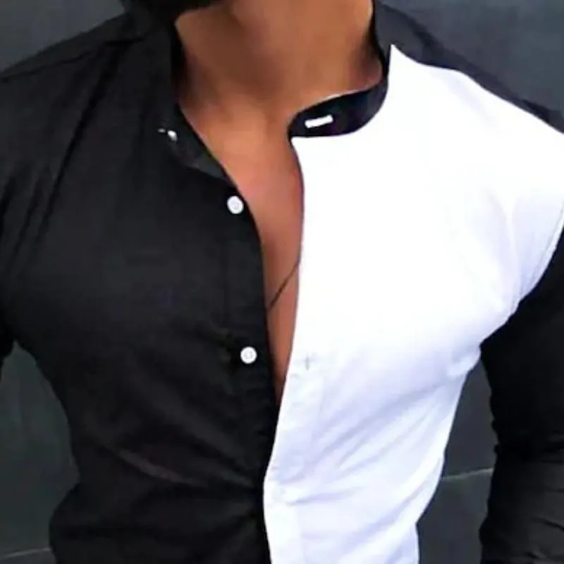 Men's Casual Stand Collar Colorblock Long Sleeve Shirt 82004148TO sold by Manly product image thumbnail 3