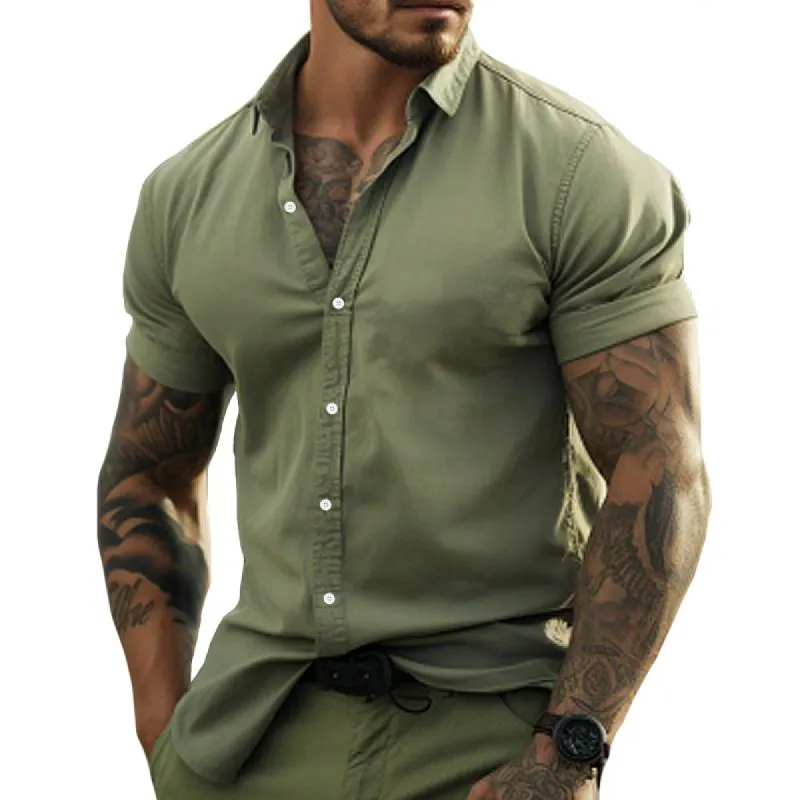 Men's Casual Muscular Lapel Short Sleeve Shirt 56281237TO sold by Manly