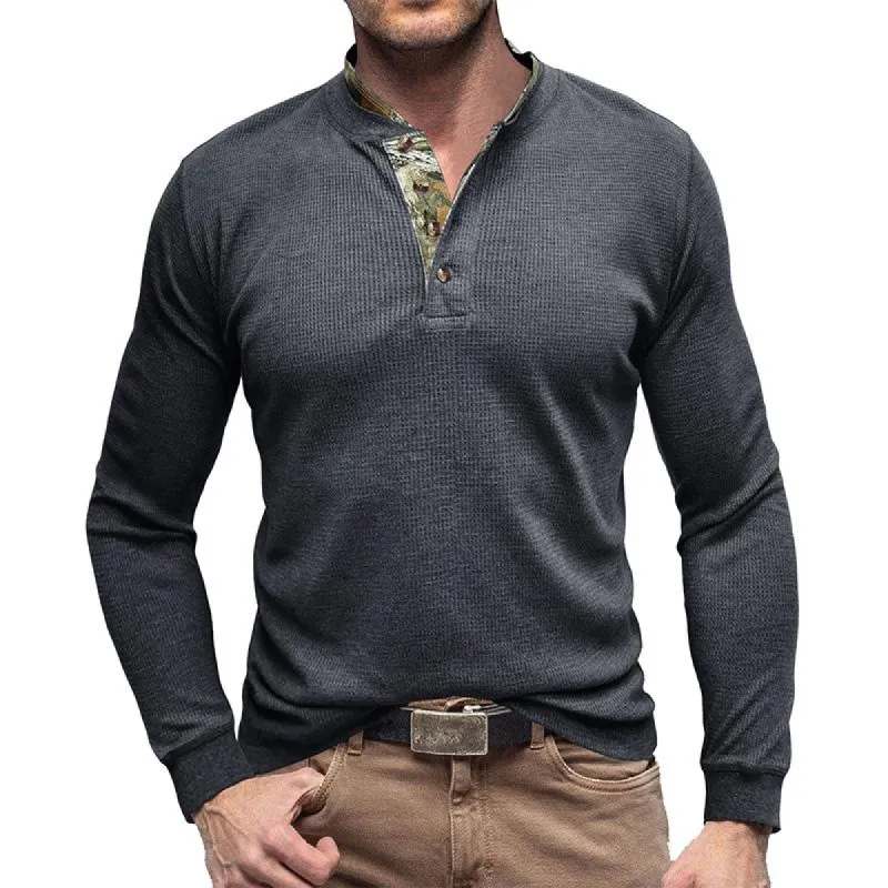 Men's Casual Henley Collar Contrast Waffle Long Sleeve T-Shirt 51820727M sold by Manly