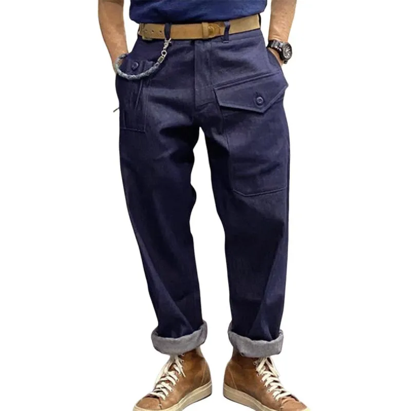 Men's Retro Solid Color Large Pocket Casual Pants 42003618TO sold by Manly