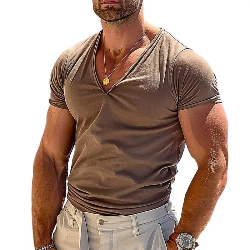 Men's Casual Retro V-Neck Short Sleeve T-Shirt 82501606TO sold by Manly