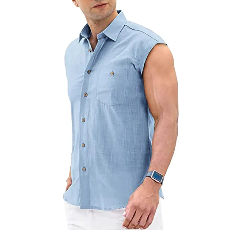 Men's Casual Lapel Sleeveless Plain Shirt 49941883M sold by Manly
