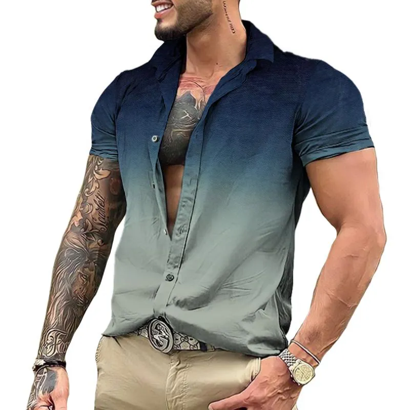 Men's Casual Gradient Lapel Short Sleeve Shirt 16643891TO sold by Manly