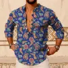 Men's Vintage Paisley Print Henley Collar Long Sleeve Shirt 76827343Y sold by Manly