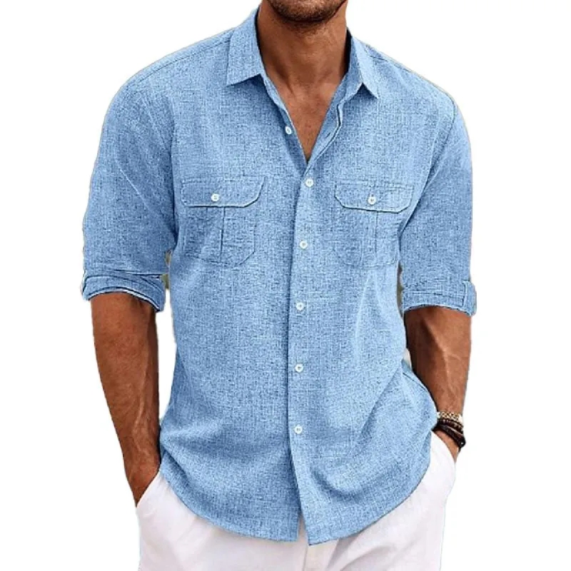 Men's Casual Solid Color Double Breast Pocket Long Sleeve Shirt 69143202Y sold by Manly