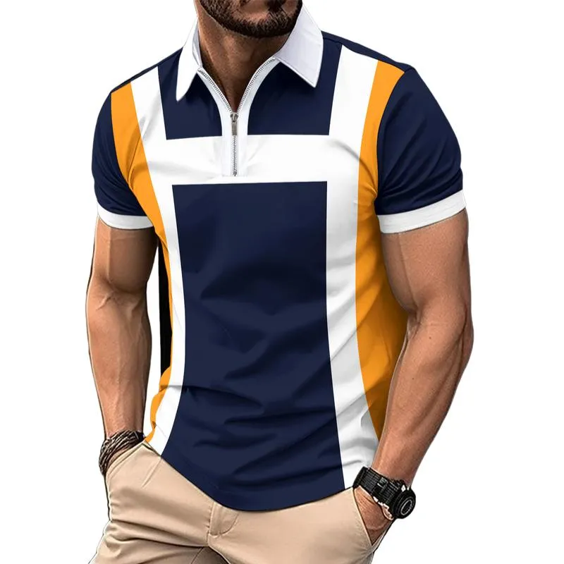 Men's Colorblock Zipper Lapel Short-Sleeved Polo Shirt 27253418Y sold by Manly