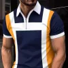 Men's Colorblock Zipper Lapel Short-Sleeved Polo Shirt 27253418Y sold by Manly
