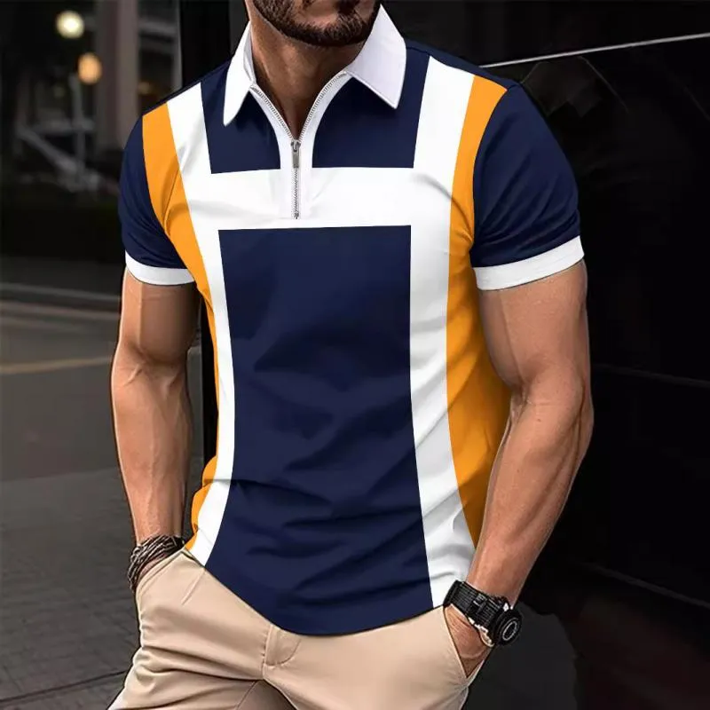 Men's Colorblock Zipper Lapel Short-Sleeved Polo Shirt 27253418Y sold by Manly product image thumbnail 3