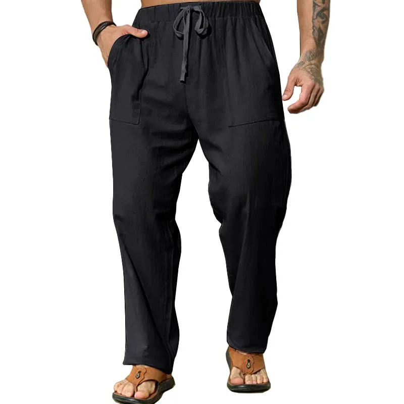 Men's Solid Color Loose Cotton And Linen Casual Pants 16155535Z sold by Manly