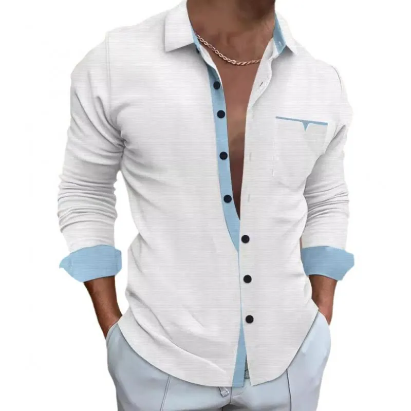 Men's Colorblock Lapel Long Sleeve Casual Shirt 15879619Z sold by Manly