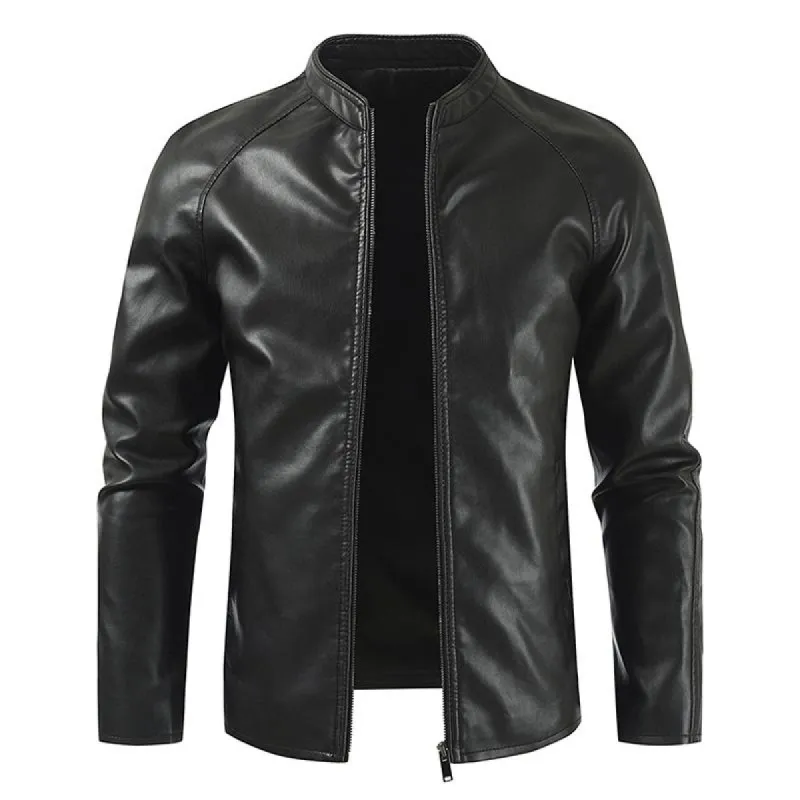 Men's Fashion Stand Collar Zipper Biker Leather Jacket 43635834Z sold by Manly