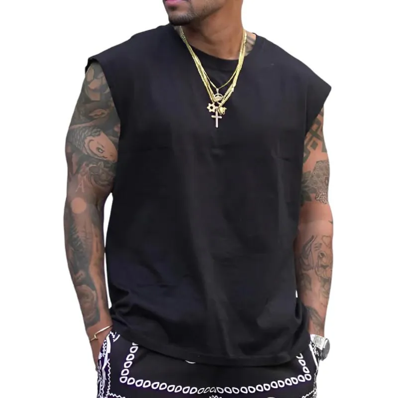 Men's Solid Color Loose Round Neck Sleeveless Fitness Sports Tank Top 87434389Z sold by Manly