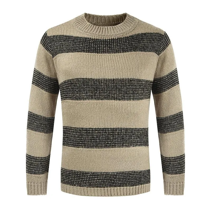 Men's Leisure Round Neckline Striped Sweater 52292053M sold by Manly