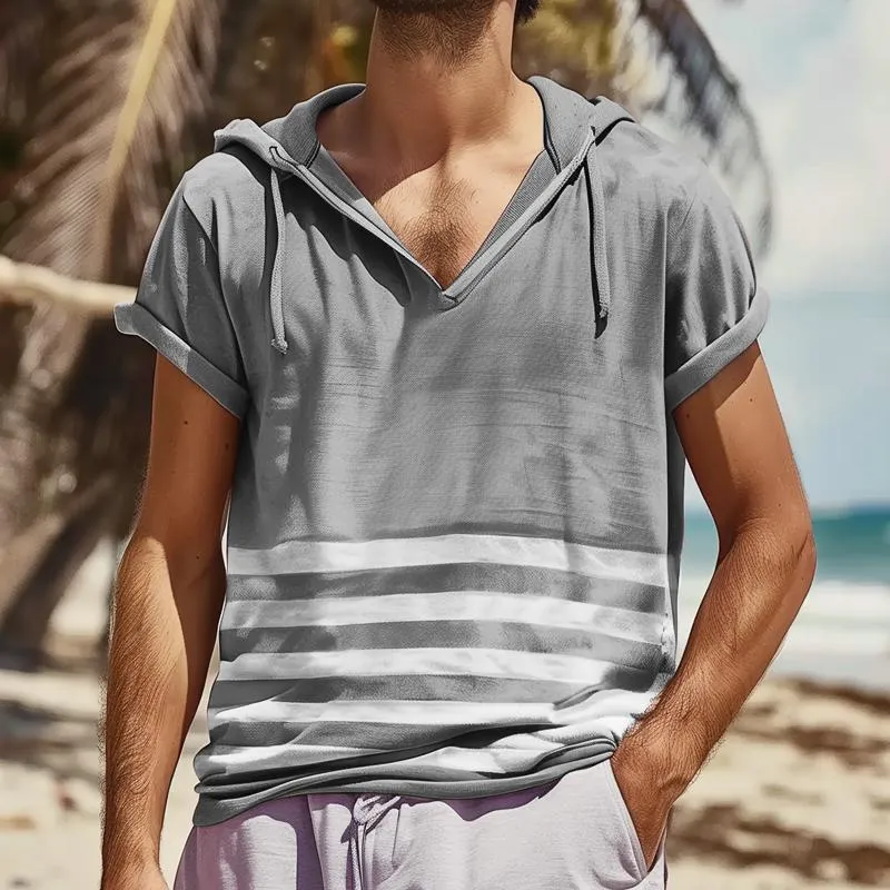 Men's Striped Hooded Short Sleeve T-shirt 97174302Z sold by Manly product image thumbnail 2